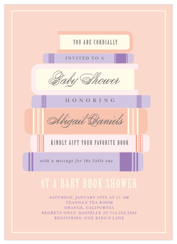 Ask friends and family to shower the mom-to-be with books using the Baby Book Girl Baby Shower Invitations.