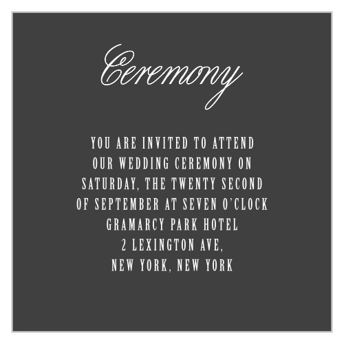 Create elegant and chic invites to your wedding ceremony with the Secret Crush Ceremony Cards.