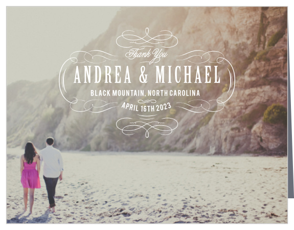 Turn your favorite wedding photo into a gorgeous background for the Secret Crush Thank You Cards.