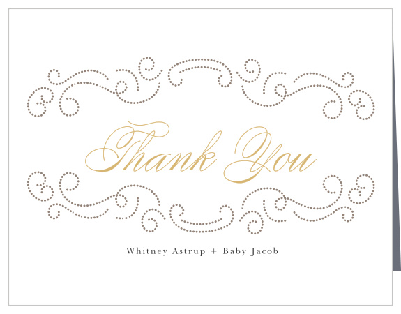 Flowing, dotted lines frame the words “Thank You” on the Formal Swirls Foil Baby Shower Thank You Cards.
