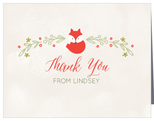 Woodland foliage and a little fox give the Baby Fox Baby Shower Thank You Cards a fun, whimsical feel.