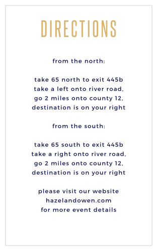 Direct guests to your wedding venue with the simple design of the Divinely Modern Foil Direction Cards.