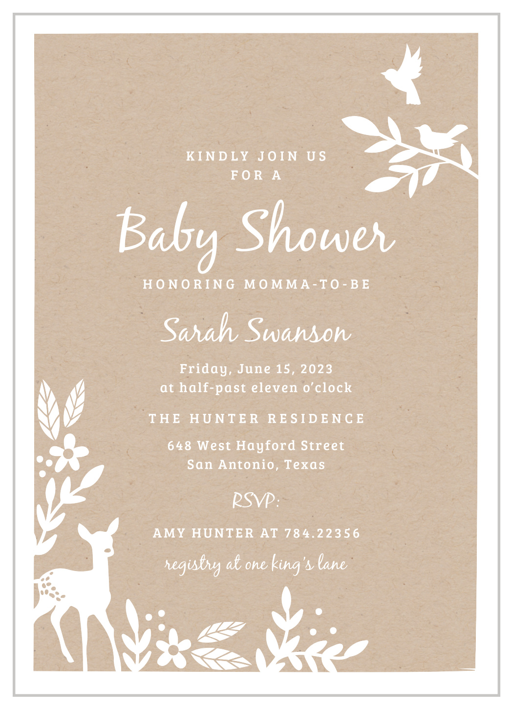 Kraft Woodland Baby Shower Invitations