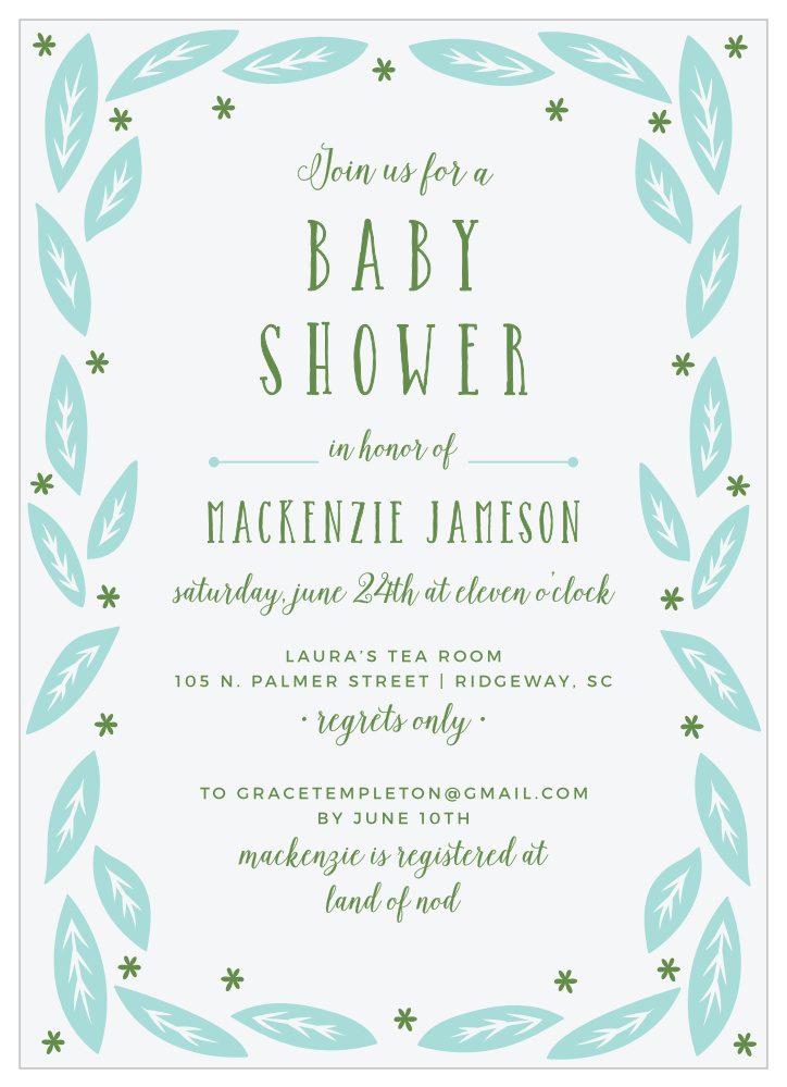Garden Leaves Boy Baby Shower Invitations