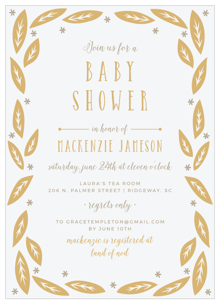 Garden Leaves Foil Baby Shower Invitations