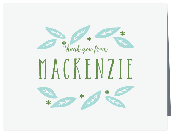 Whimsical leaves and stars frame your name and greeting on the Garden Leaves Boy Thank You Cards.