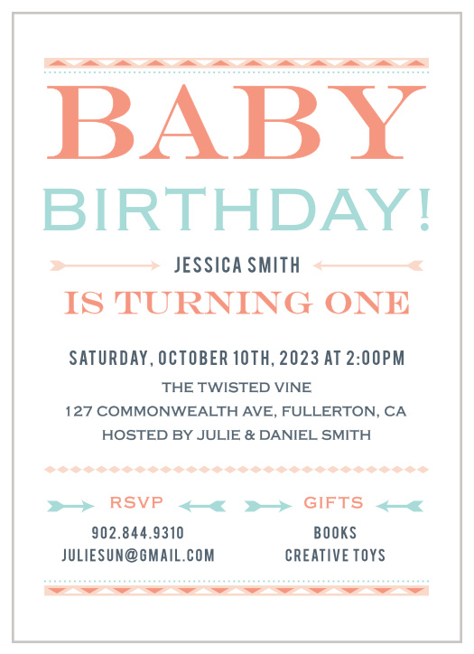 Celebrate your free-spirited baby with the Wild Child First Birthday Invitations.