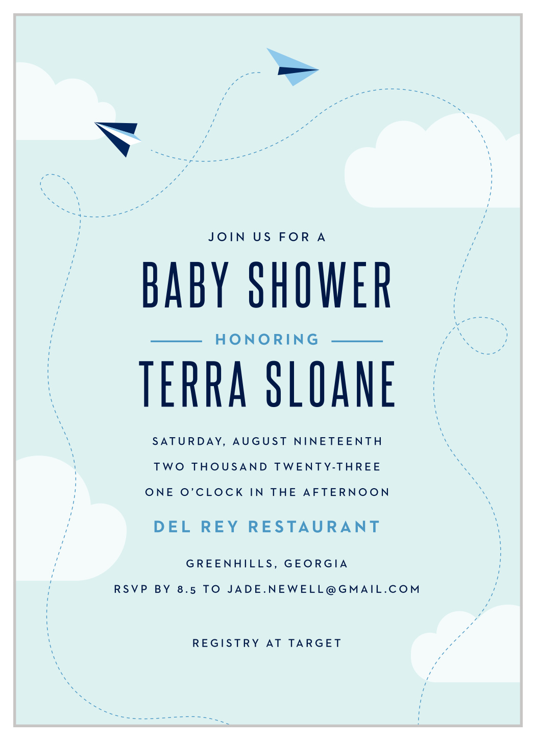 Paper Planes Baby Shower Invitations by Basic Invite