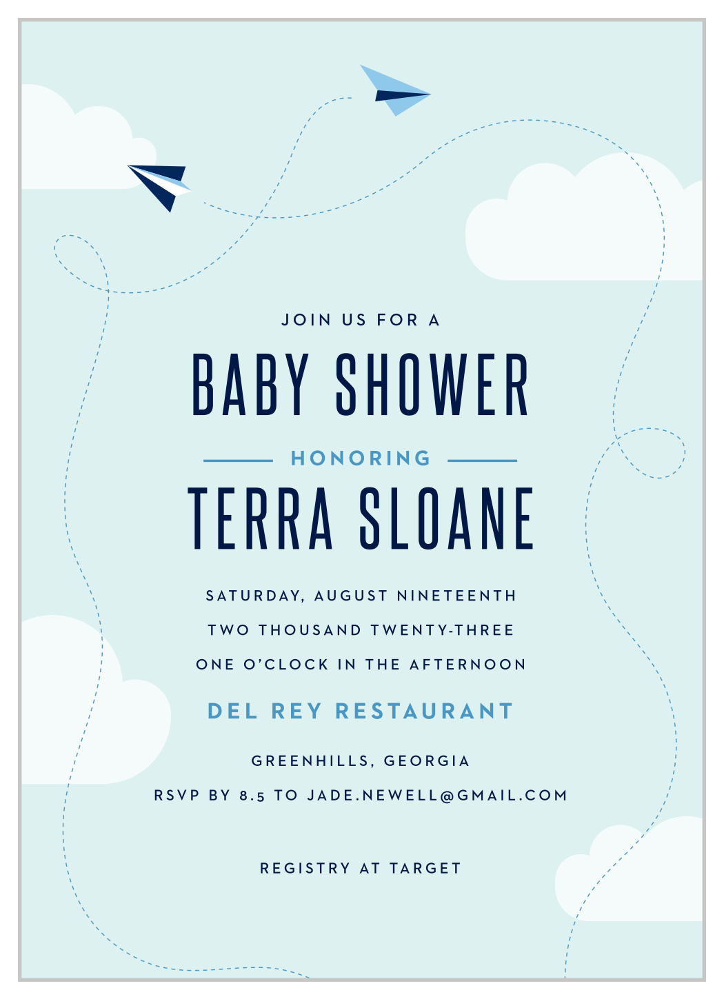 Paper Planes Baby Shower Invitations