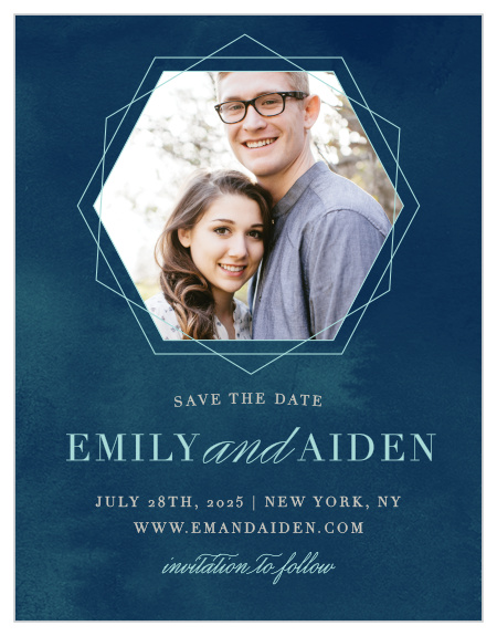 Frame your engagement photo in the chic hexagon of the Geometric Dreams Save-the-Date Magnets from the Love Vs Design Collection at Basic Invite.