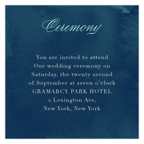 A rich watercolor pattern makes a sophisticated background for the Geometric Dreams Ceremony Cards at Basic Invite.