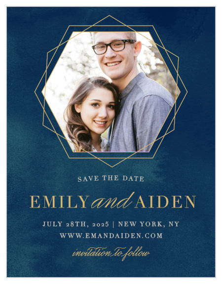 Frame your engagement photo in the chic hexagon of the Geometric Dreams Foil Save-the-Date Magnets.