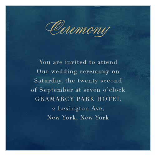 A rich watercolor pattern makes a sophisticated background for the Geometric Dreams Foil Ceremony Cards.