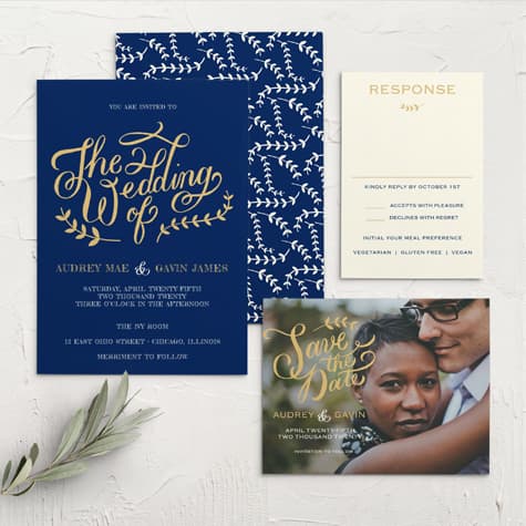 Lovely Lettering Foil Wedding Invitations