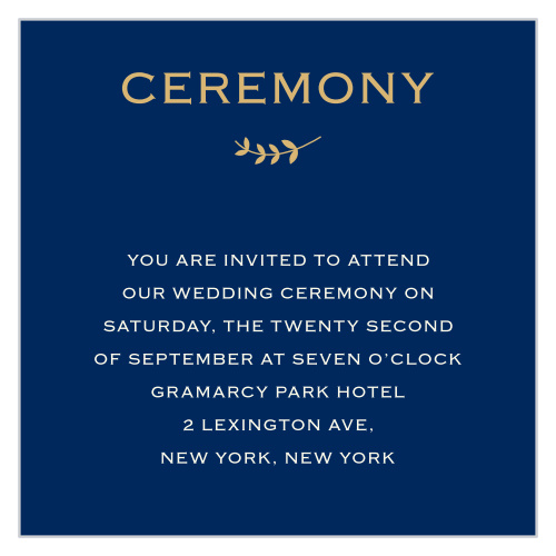 Create simple, refined invites to your wedding ceremony with the Lovely Lettering Foil Ceremony Cards.