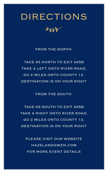 Fill the tall design of the Lovely Lettering Foil Direction Cards with your own driving directions.