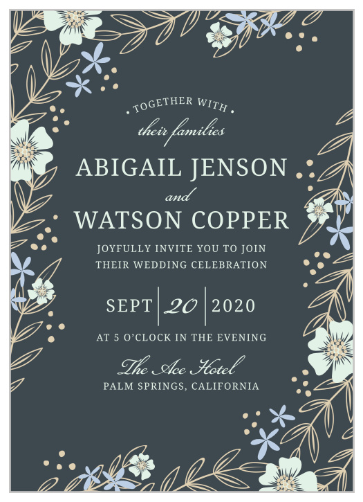 Whimsical flowers seem to sway on the Radiant Garden Wedding Invitations.