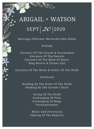 Whimsical flowers seem to sway along the sides of the Radiant Garden Wedding Programs.