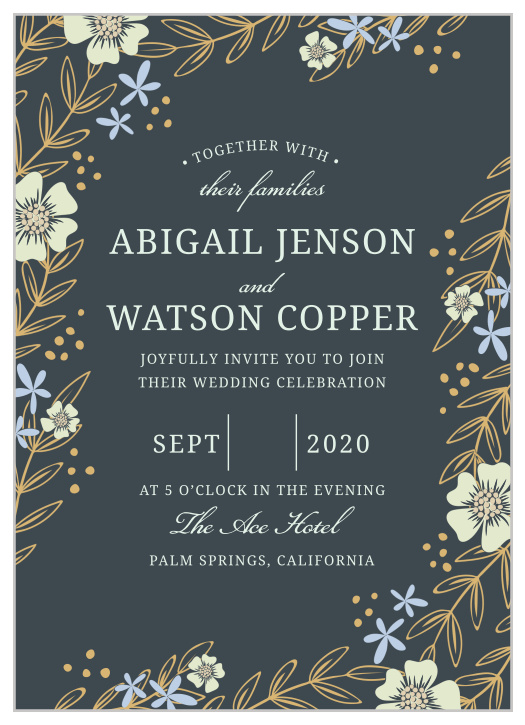 Whimsical flowers seem to sway on the Radiant Garden Foil Wedding Invitations.