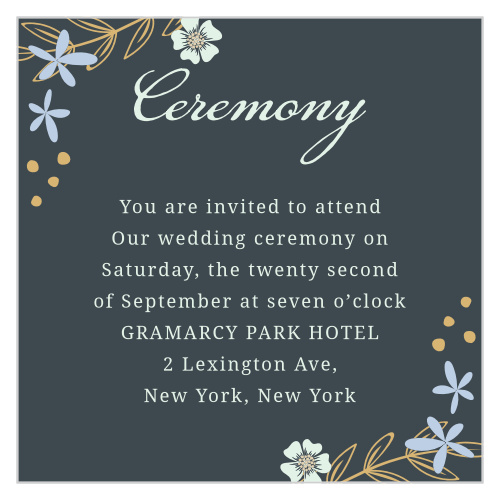 Whimsical flowers seem to sway on the Radiant Garden Foil Ceremony Cards.