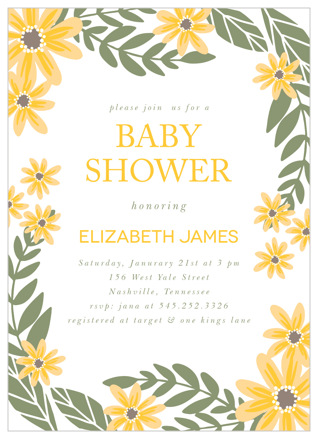 Sunny Flowers Baby Shower Invitations