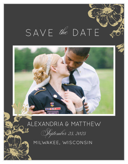 Enhance the Vintage Blooms Save-the-Date Cards with your engagement photo.
