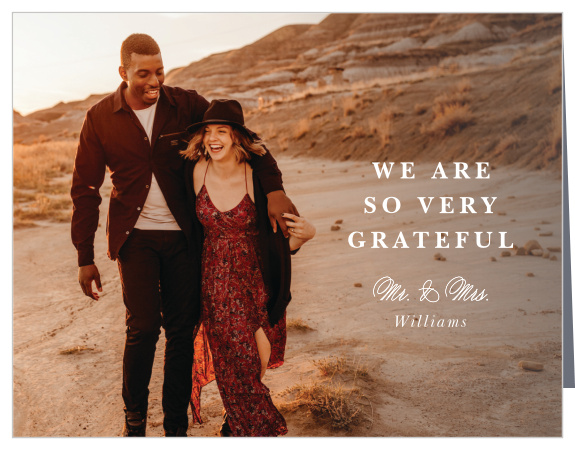 The support and presence of loved ones on your special day meant a lot to you, show them your appreciation with our Happy Couple Wedding Thank You Cards.