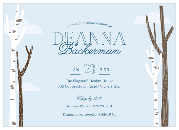 Soft blue skies and dreamy clouds float behind the details of your event with our Windy Day Baby Shower Invitations. Use our custom color palette to coordinate them with your party’s theme. Customize your perfect invitation today.