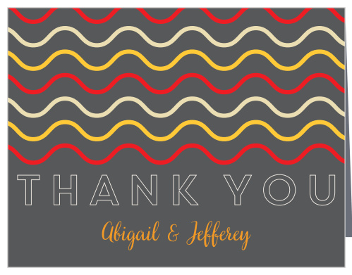 Wavy stripes top the fun design of the Baby-Q Baby Shower Thank You Cards.