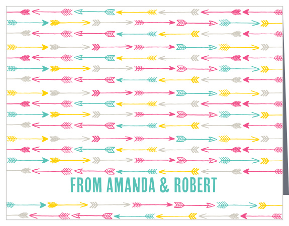 Colorful arrows cover the Couple’s Shower Thank You Cards.