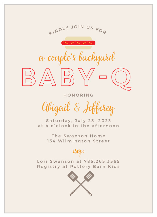 Invite friends and family to honor both parents-to-be at a backyard party with the Baby-Q Baby Shower Invitations.