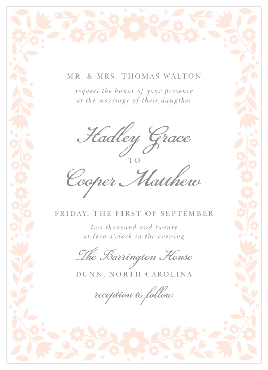 Delicate flowers create a whimsical frame on the Floral Frame Wedding Invitations.