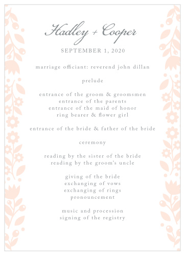 Flowers trail down the sides of the Floral Frame Wedding Programs.