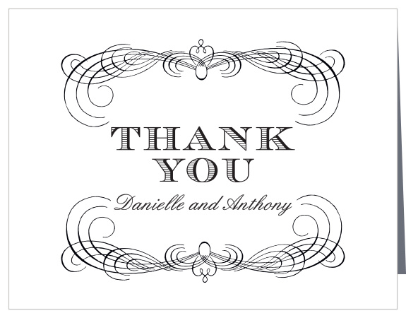 Ornate scallops and swirls frame the Lovely Vintage Thank You Cards.