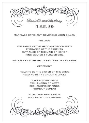 Ornate scallops and swirls frame your text on the Lovely Vintage Wedding Programs.