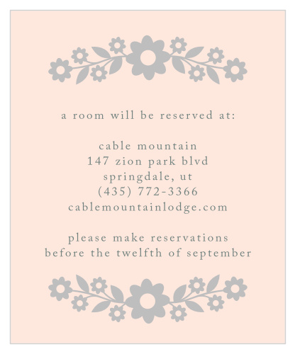 Whimsical flowers accent your travel reservations on the Floral Frame Foil Accommodation Cards.
