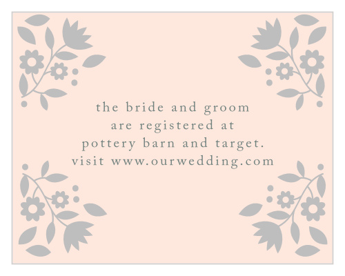 Whimsical stems teeming with flowers decorate the corners of the Floral Frame Foil Registry Cards.