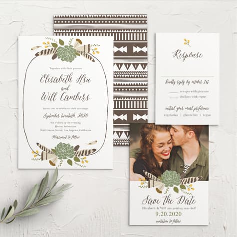 Bohemian Floral Wedding Invitations