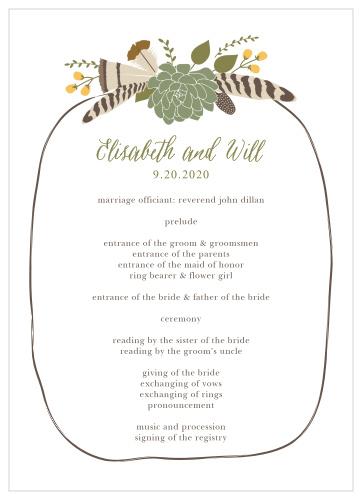 Organize your wild and rustic wedding ceremony with the Bohemian Floral Wedding Programs. 