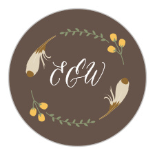 Wildflowers and feathers encircle your initials on the Bohemian Floral Stickers.