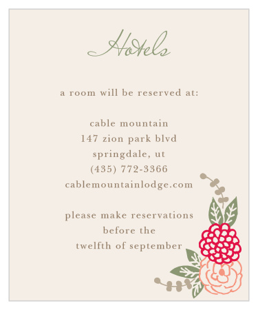 A charming bunch of flowers graces the bottom of the Floral Chic Accommodation Cards. 