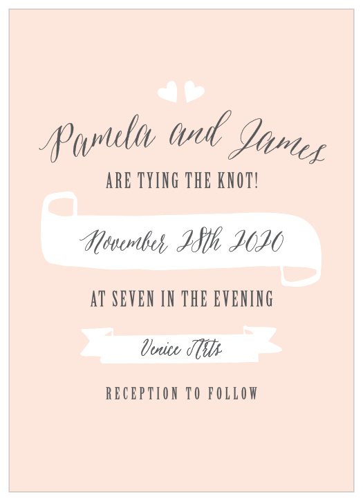 The Floating Ribbon Wedding Invitations feature whimsical banners and romantic hearts to accent your text.