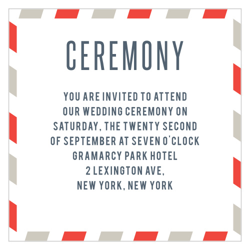 Create custom invites to your wedding ceremony with the retro vibe of the Antique Airmail Ceremony Cards.