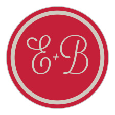 Encircle your initials in the vintage style of the Rhapsody in Red Stickers from the Love Vs Design Collection at Basic Invite.