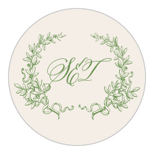Two foliage laden branches frame your monogram on the Classical Gardens Stationery Stickers.