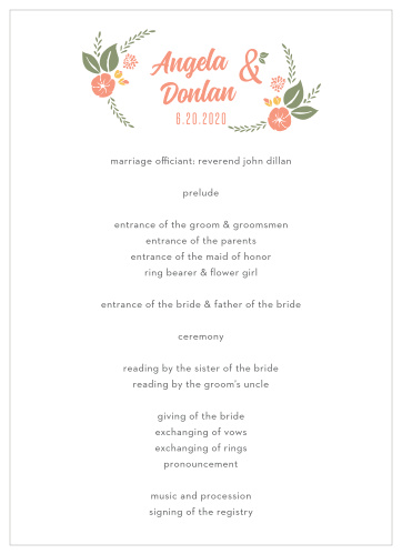 The Floral Charm Wedding Programs are an entirely customizable two-sided design. 