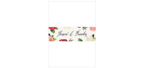 Featuring a pearl white background scattered with roses in a trifecta of colors, the elegant midnight-black script in the center of our Vintage Florals Belly Bands provides you with the finishing touch on your invitations. 