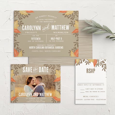Autumn Leaves Foil Wedding Invitations