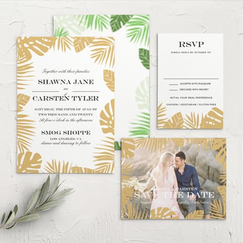 Tropical Palm Foil Wedding Invitations