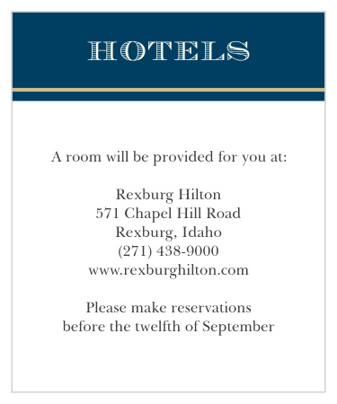 Help guests know when and where to make reservations with the Photo Ribbon Accommodation Cards.